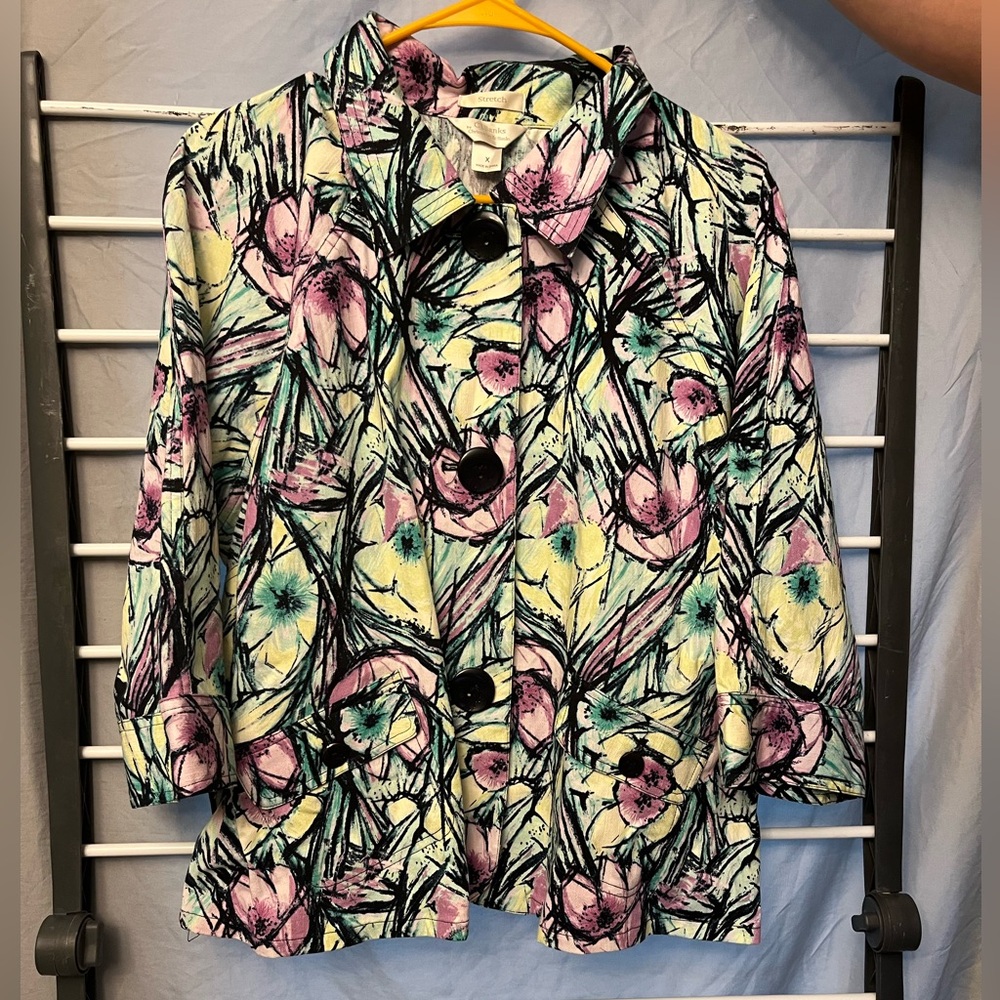 CJ Banks Floral Jacket - Pink, Green, Black